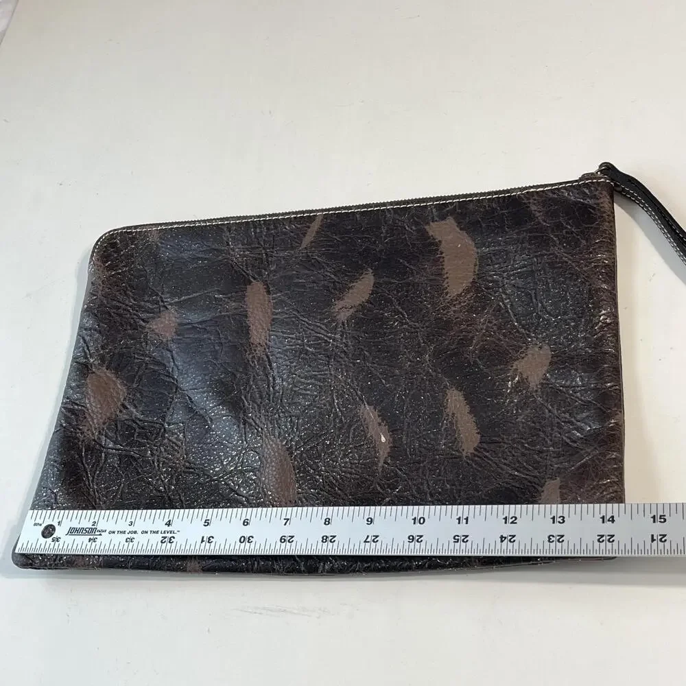 Patricia Nash Clutch Wristlet Bag Womens Large Brown Leather Abstract Print Boho